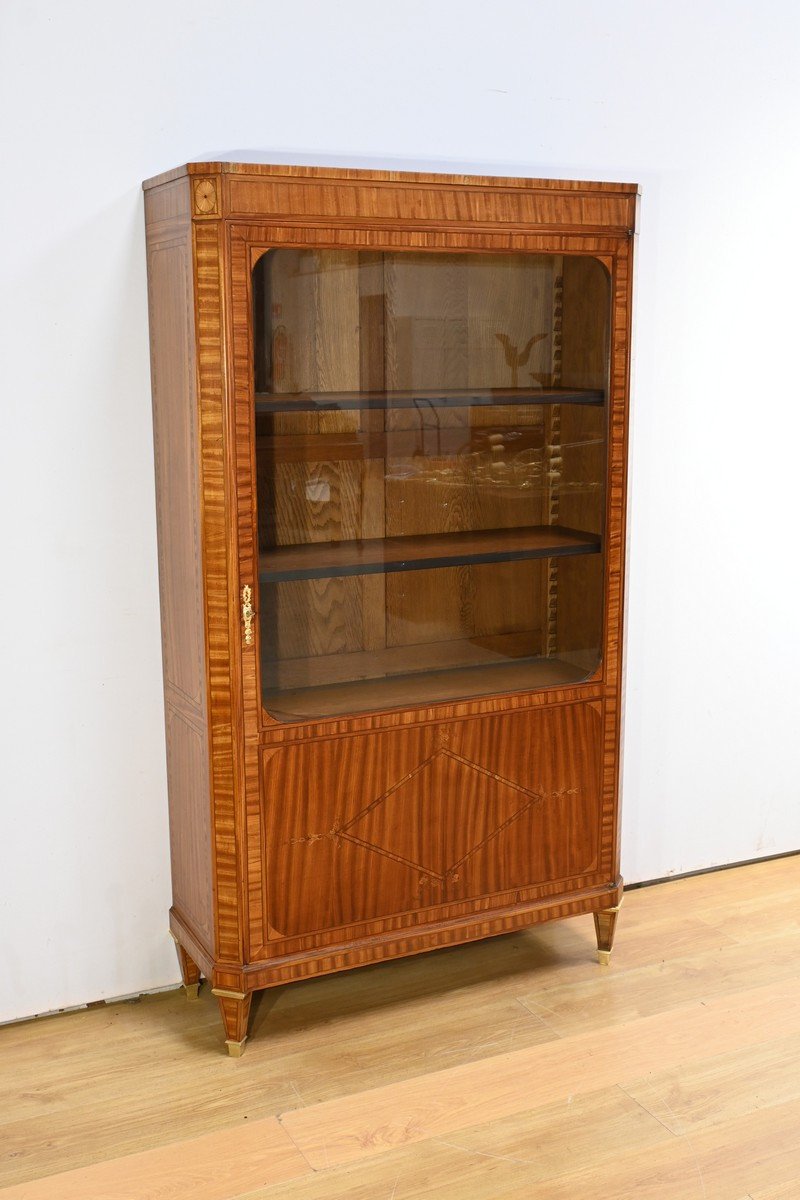 Flamed Mahogany Bookcase, Louis XVI Style – Mid 19th Century-photo-2