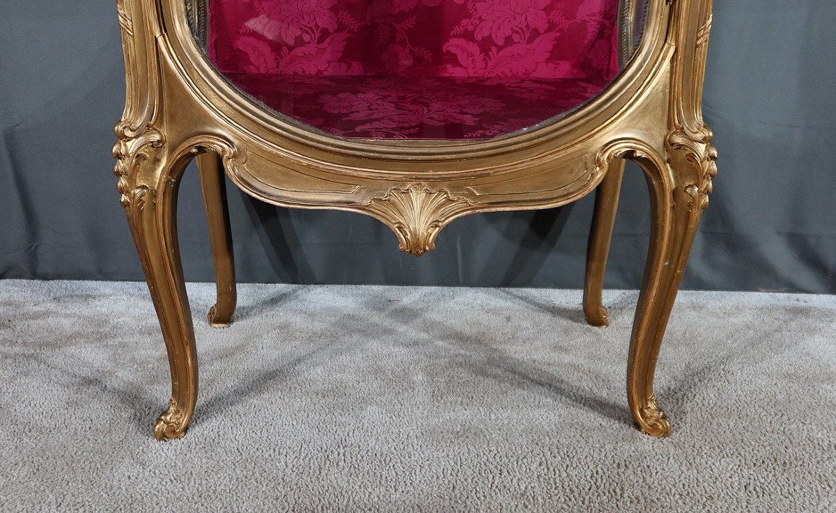 Curved Display Cabinet In Gilded Wood, Louis XV / Louis XVI Transition – Early 20th Century-photo-6