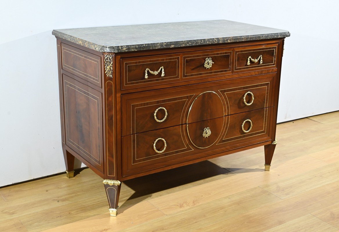 Rare Commode En Acajou, époque Louis XVI – 2ème Partie XVIIIe-photo-2