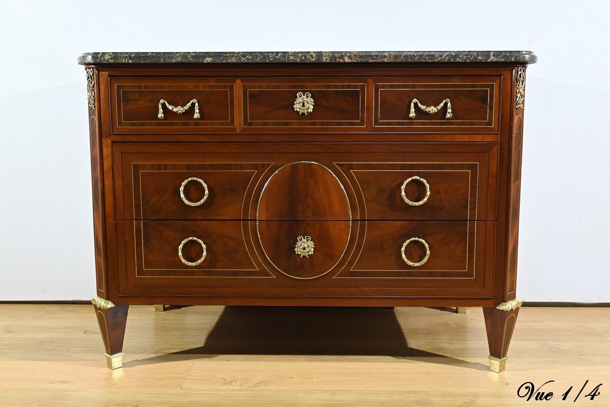 Rare Commode En Acajou, époque Louis XVI – 2ème Partie XVIIIe-photo-4