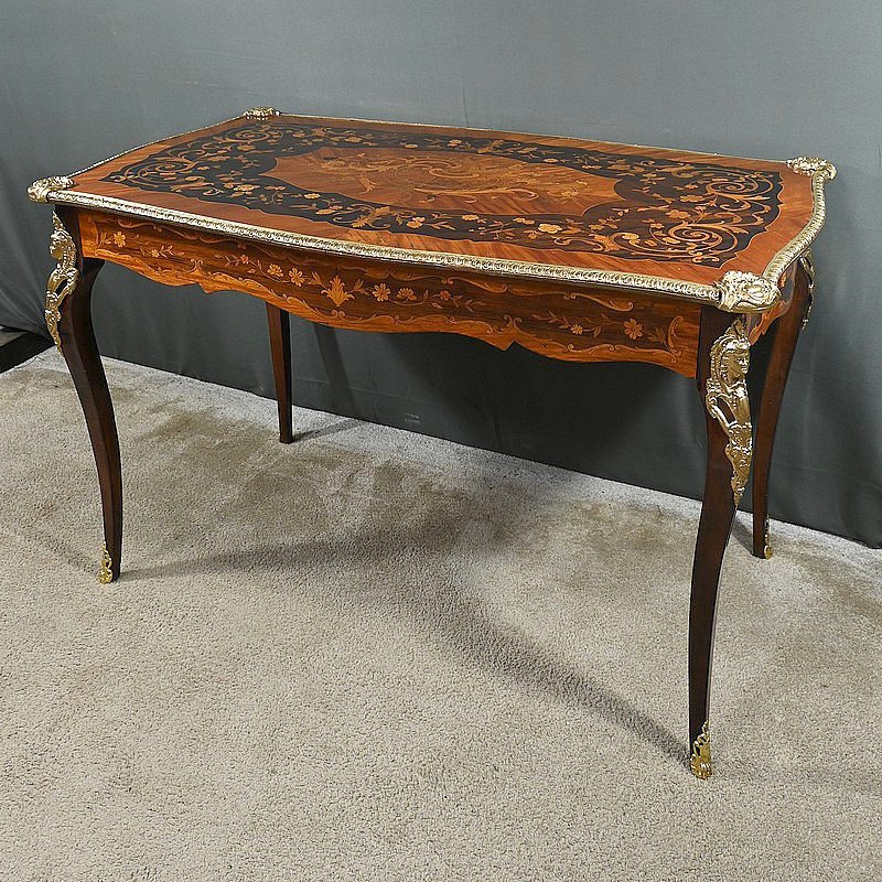 Rosewood And Marquetry Desk Table, Napoleon III Period – Part 2 Of The 19th Century-photo-2