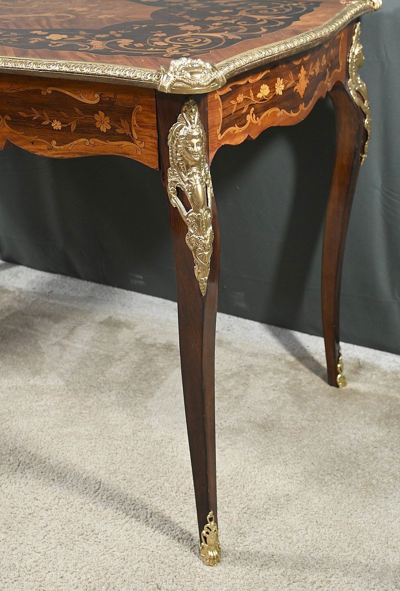 Rosewood And Marquetry Desk Table, Napoleon III Period – Part 2 Of The 19th Century-photo-3