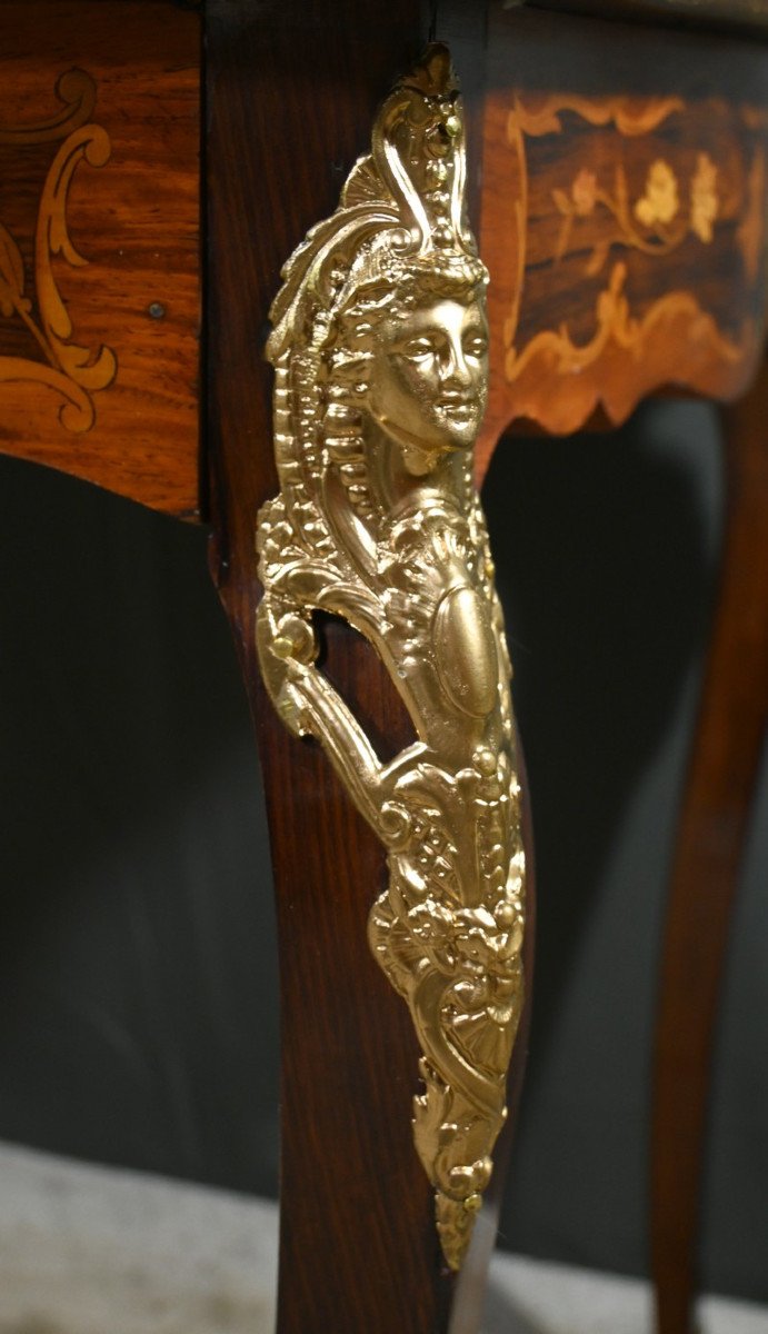 Rosewood And Marquetry Desk Table, Napoleon III Period – Part 2 Of The 19th Century-photo-4