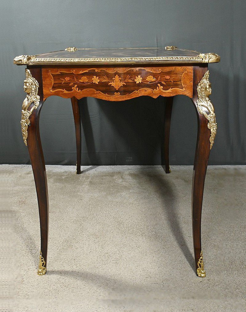 Rosewood And Marquetry Desk Table, Napoleon III Period – Part 2 Of The 19th Century-photo-8