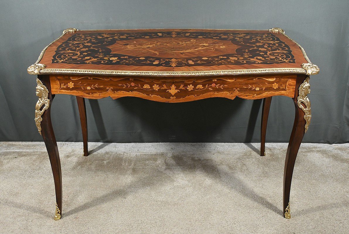 Rosewood And Marquetry Desk Table, Napoleon III Period – Part 2 Of The 19th Century