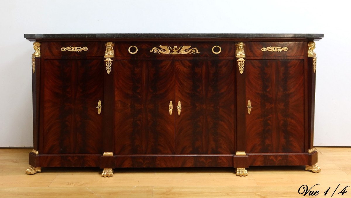 Mahogany Burl Sideboard, Return From Egypt Style – Early 20th Century-photo-2