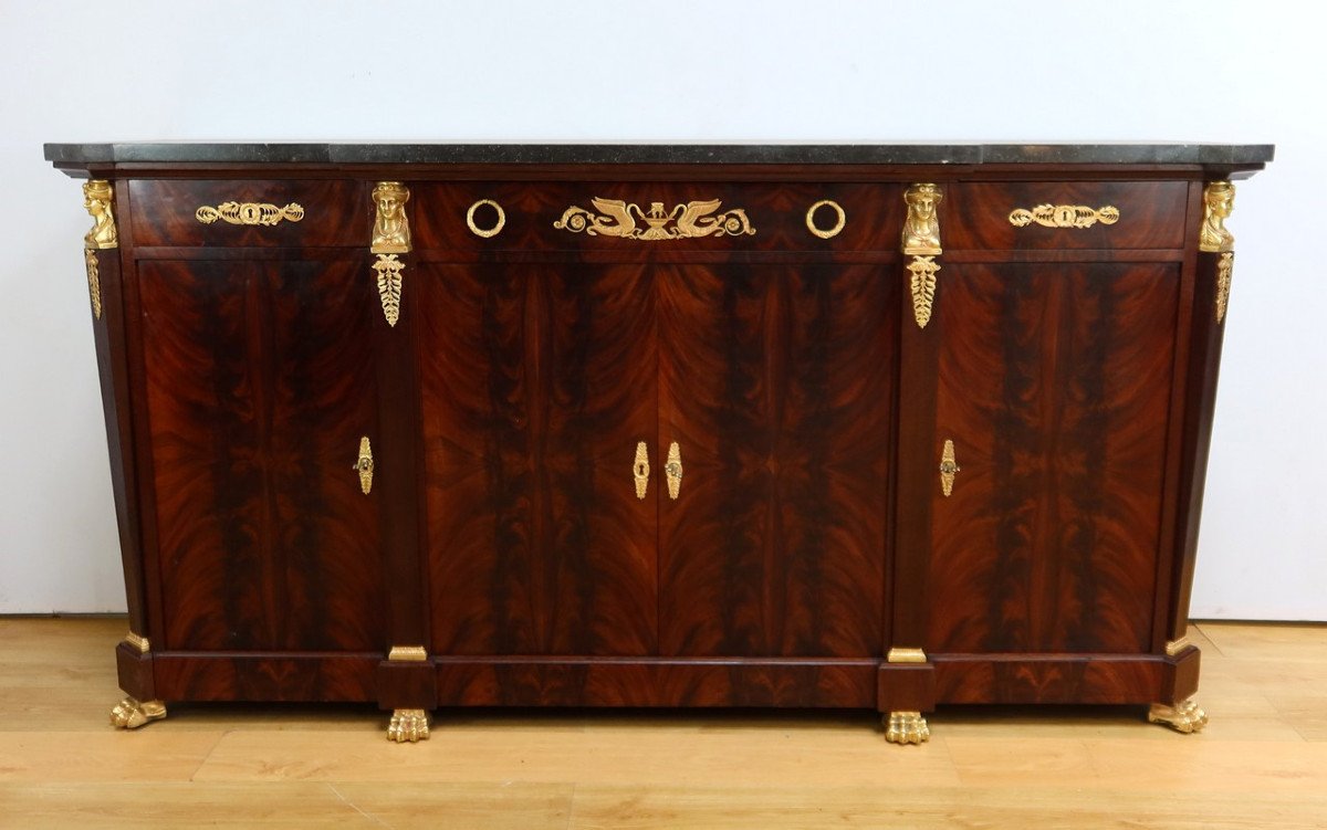 Mahogany Burl Sideboard, Return From Egypt Style – Early 20th Century