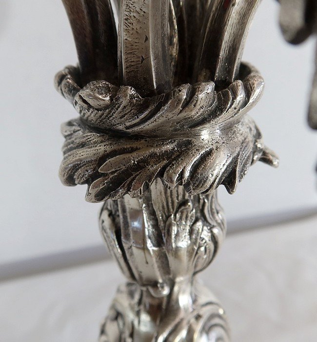 Pair Of Silver-plated Bronze Candelabra, Louis XV Style – 19th Century-photo-1