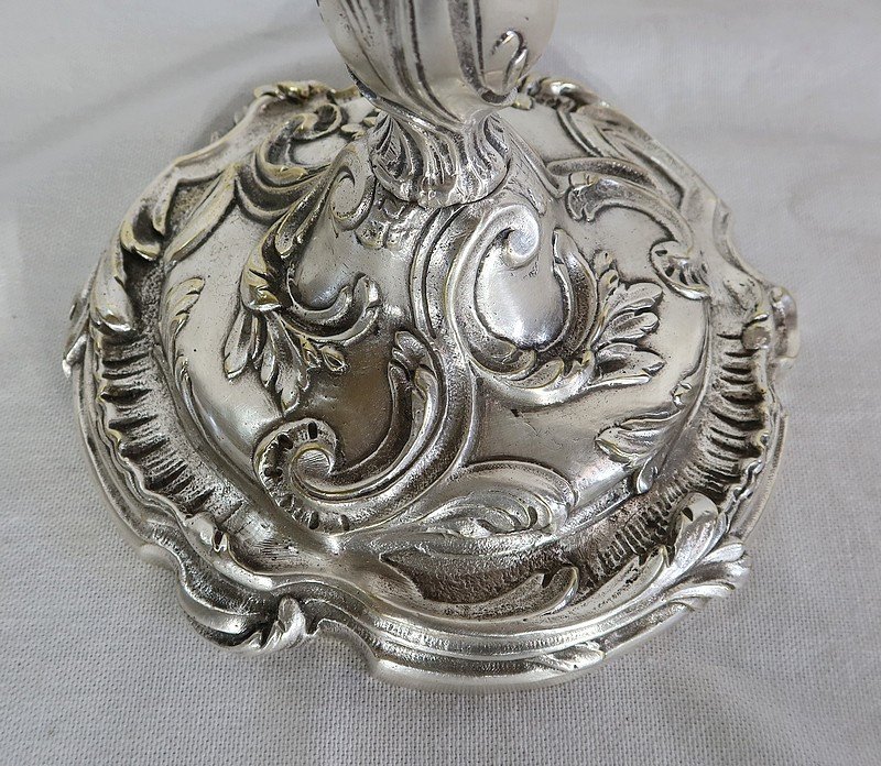 Paire De Candélabres En Bronze Argenté, Style Louis XV – XIXe-photo-3