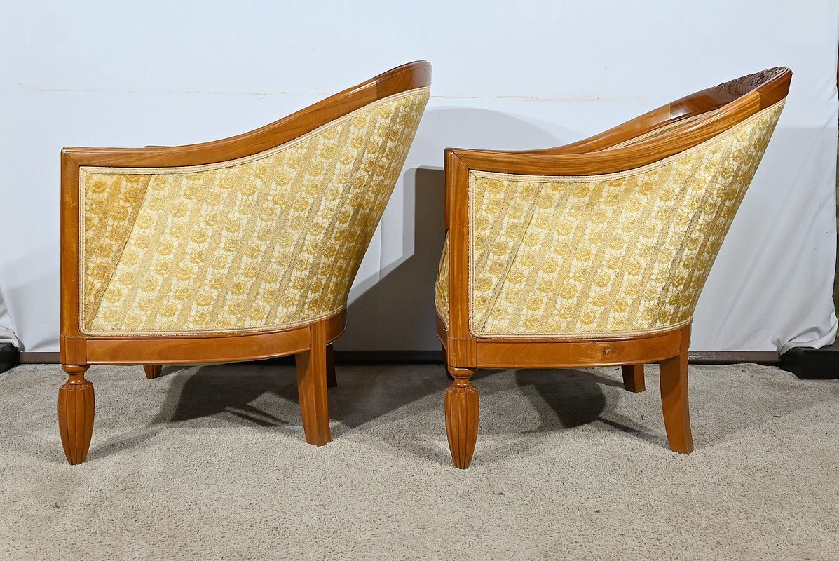 Pair Of Art Deco Blond Mahogany Armchairs – 1940-photo-3