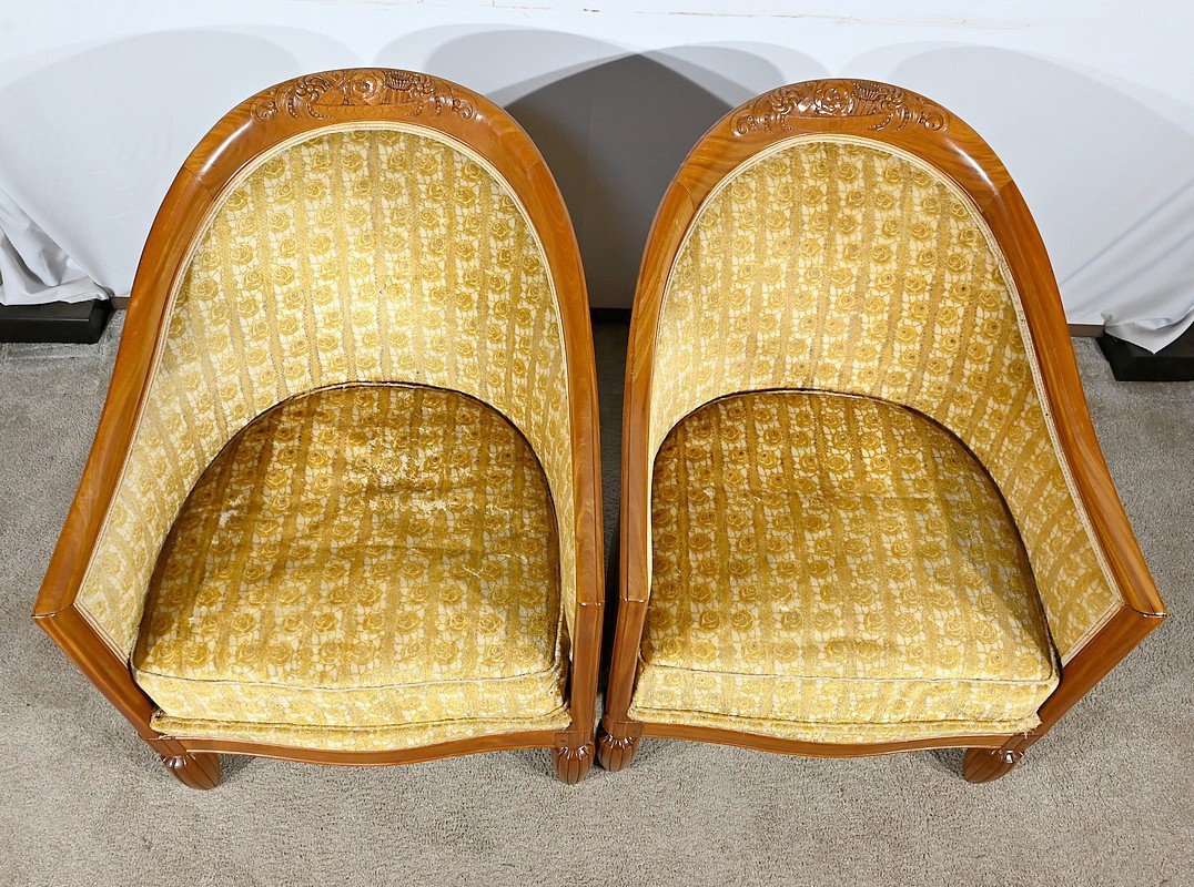 Pair Of Art Deco Blond Mahogany Armchairs – 1940-photo-1