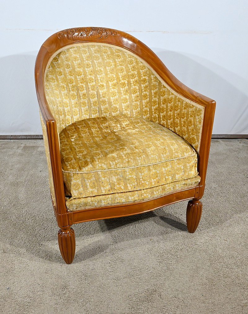 Pair Of Art Deco Blond Mahogany Armchairs – 1940-photo-2