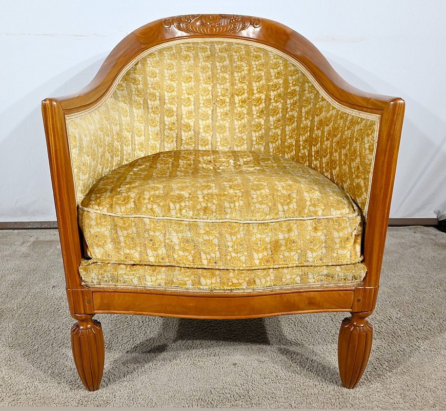 Pair Of Art Deco Blond Mahogany Armchairs – 1940-photo-7