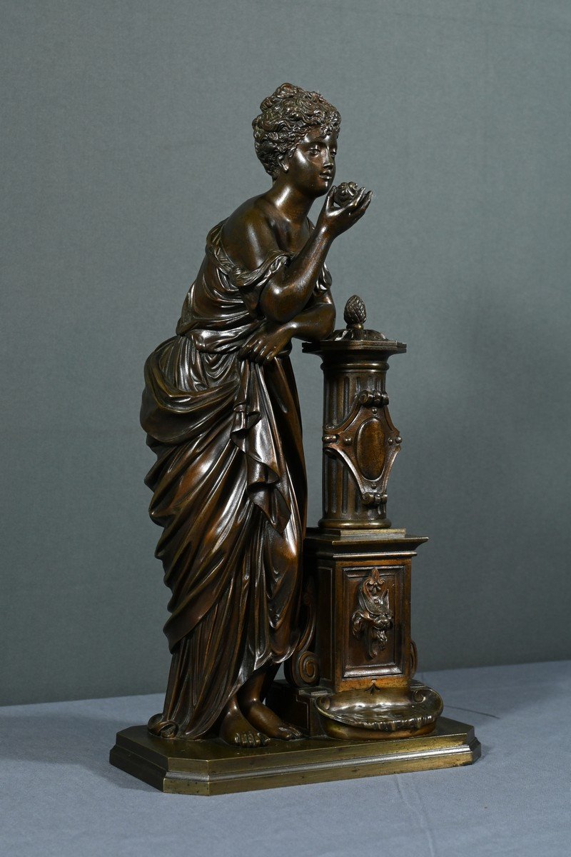 Bronze “lady At The Fountain”, Signed E.bruchon – Mid 19th Century-photo-2