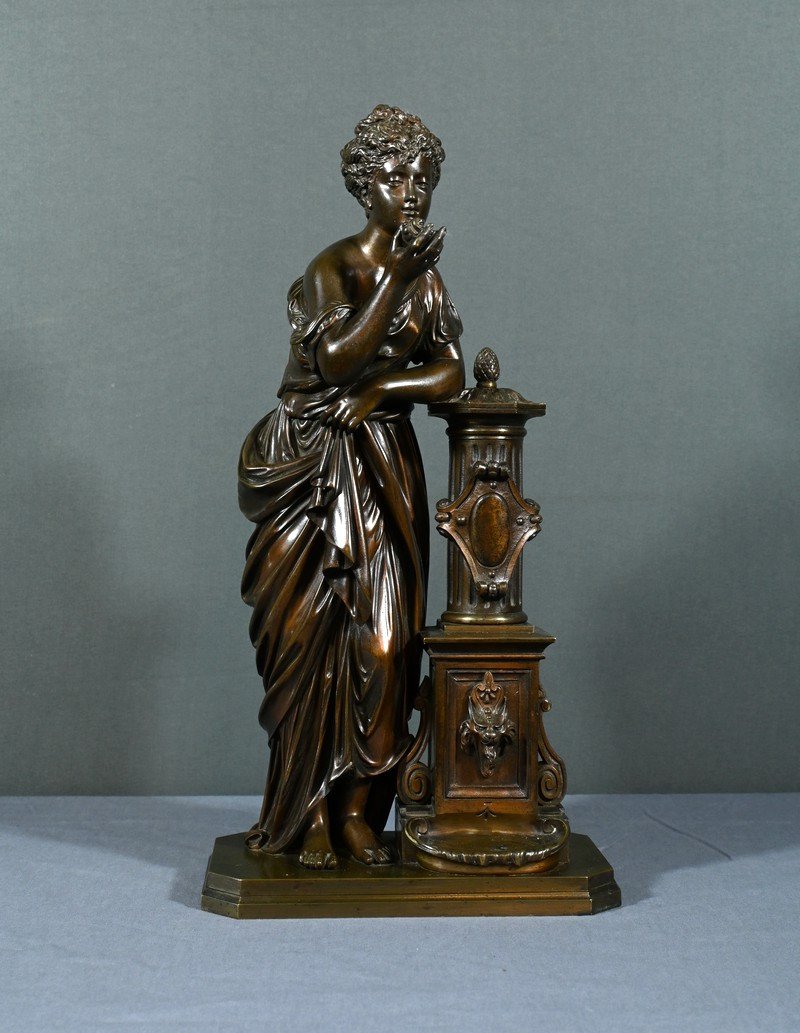 Bronze “lady At The Fountain”, Signed E.bruchon – Mid 19th Century