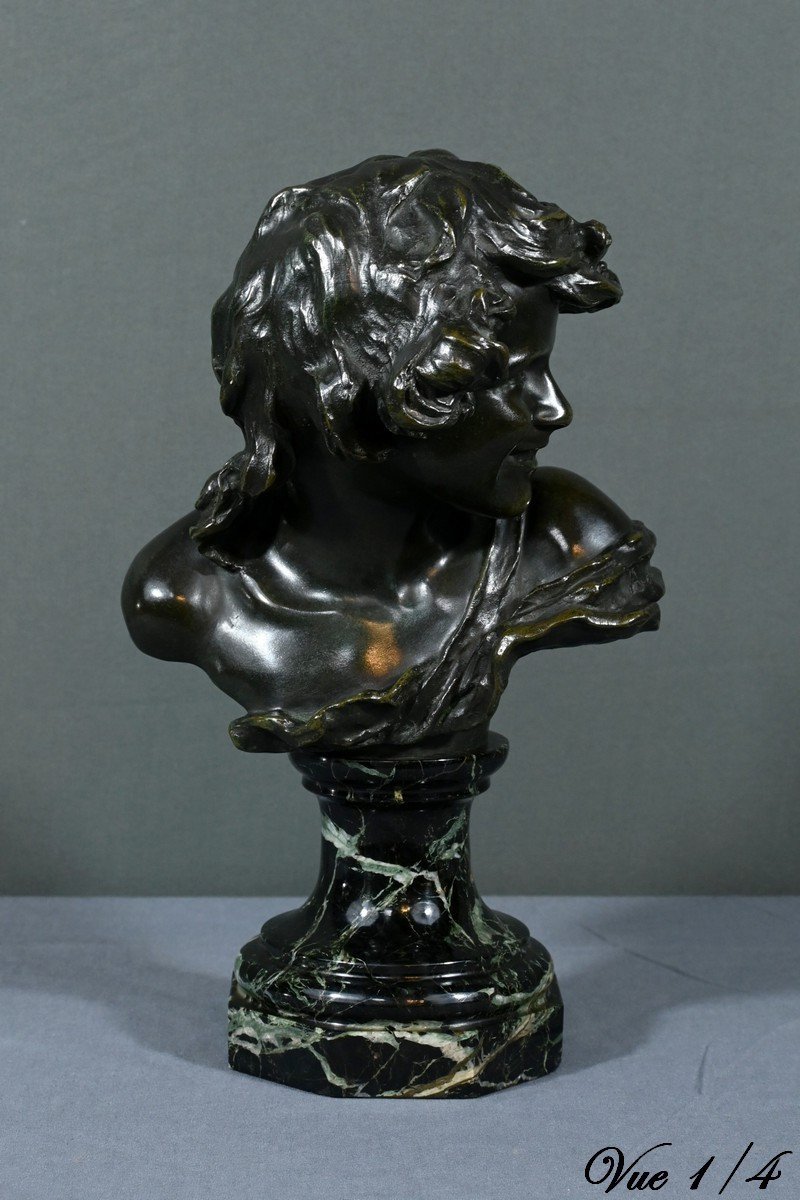 Bronze “laughing Child”, Signed A.injalbert – Late 19th Century-photo-3