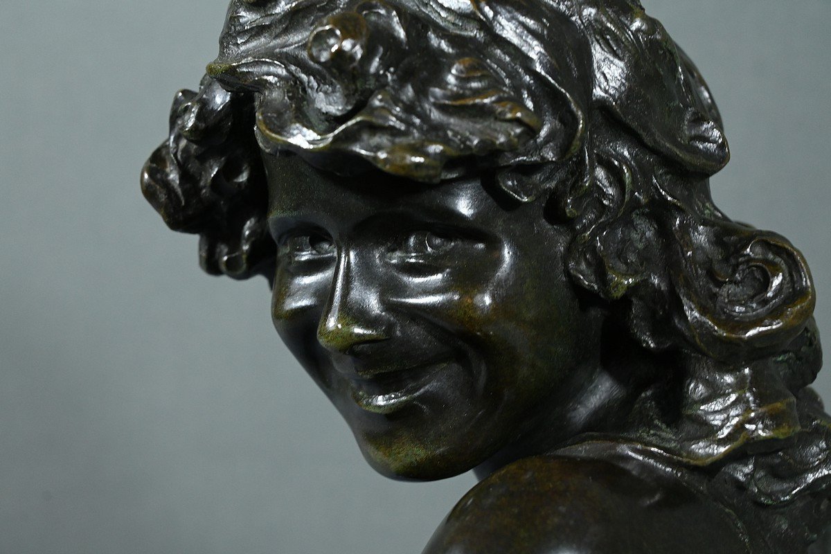 Bronze “laughing Child”, Signed A.injalbert – Late 19th Century-photo-1