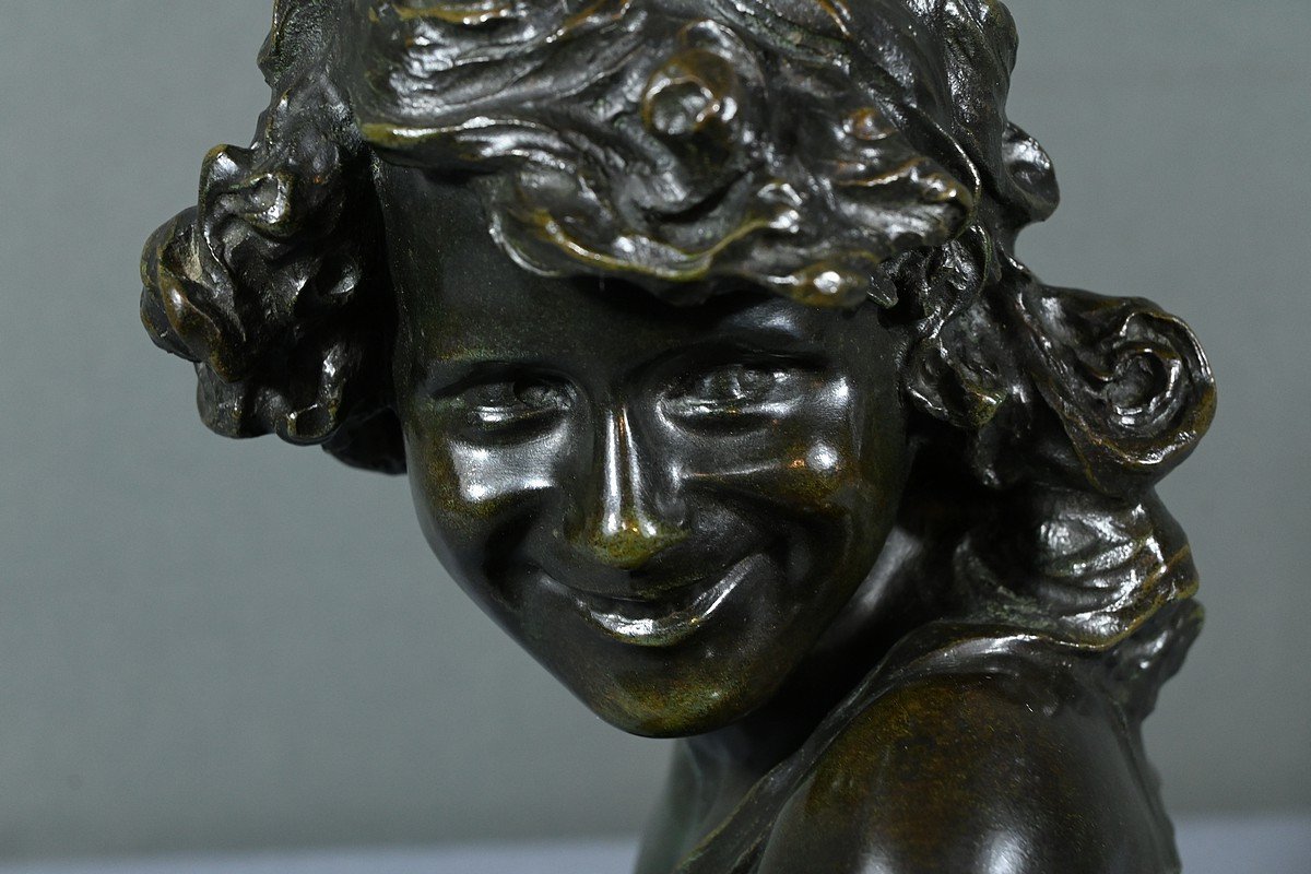 Bronze “laughing Child”, Signed A.injalbert – Late 19th Century-photo-2