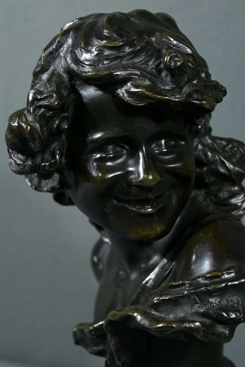 Bronze “laughing Child”, Signed A.injalbert – Late 19th Century-photo-4