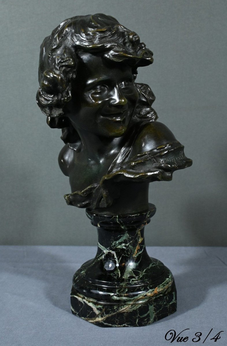 Bronze “laughing Child”, Signed A.injalbert – Late 19th Century-photo-7