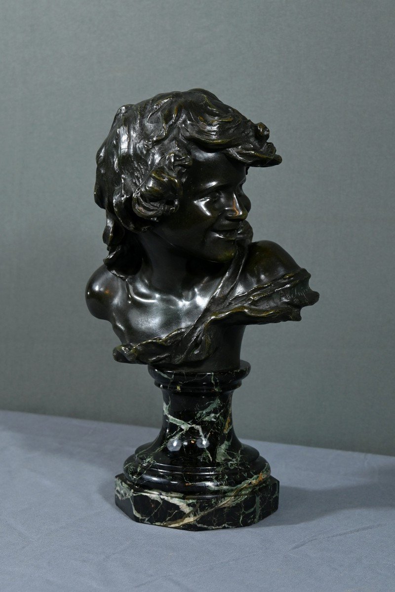 Bronze “laughing Child”, Signed A.injalbert – Late 19th Century