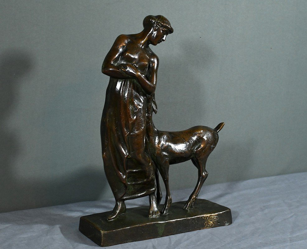 Bronze  "la Femme Au Faon", Atelier Primavera – 1930-photo-2