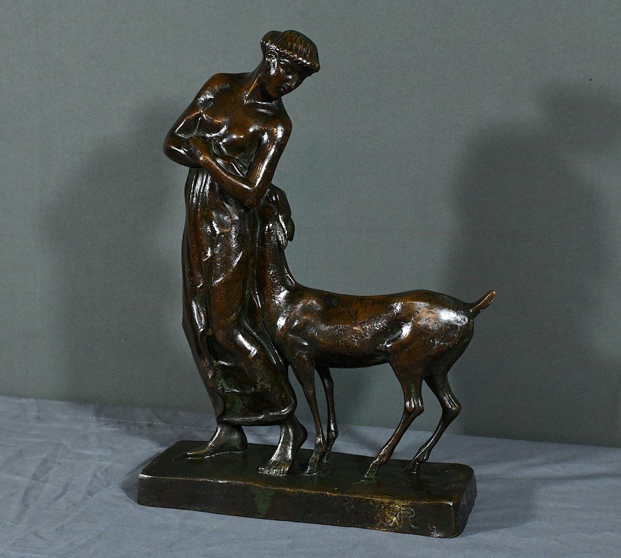 Bronze  "la Femme Au Faon", Atelier Primavera – 1930-photo-3