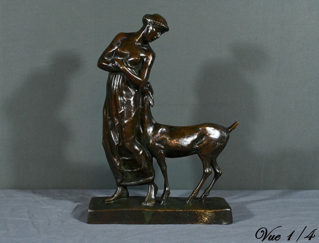 Bronze “woman With Fawn”, Atelier Primavera – 1930-photo-4