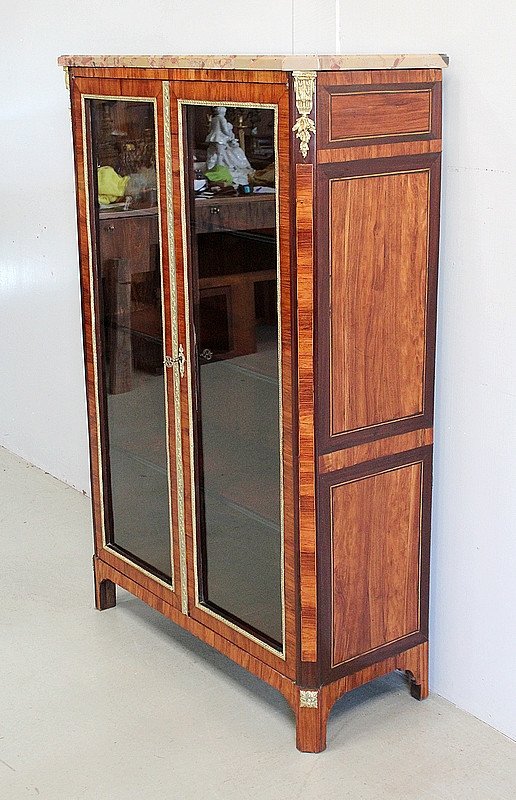 Small Display Cabinet In Blond Mahogany Veneer, Louis XVI Style - 19th Century-photo-3