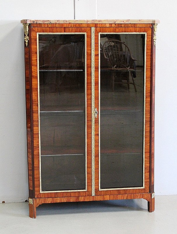 Small Display Cabinet In Blond Mahogany Veneer, Louis XVI Style - 19th Century