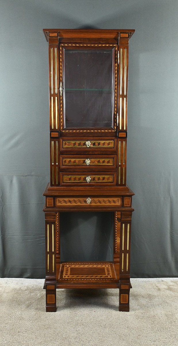 Rare Small Marquetry Display Cabinet, Louis XVI Style – Mid 19th Century-photo-3