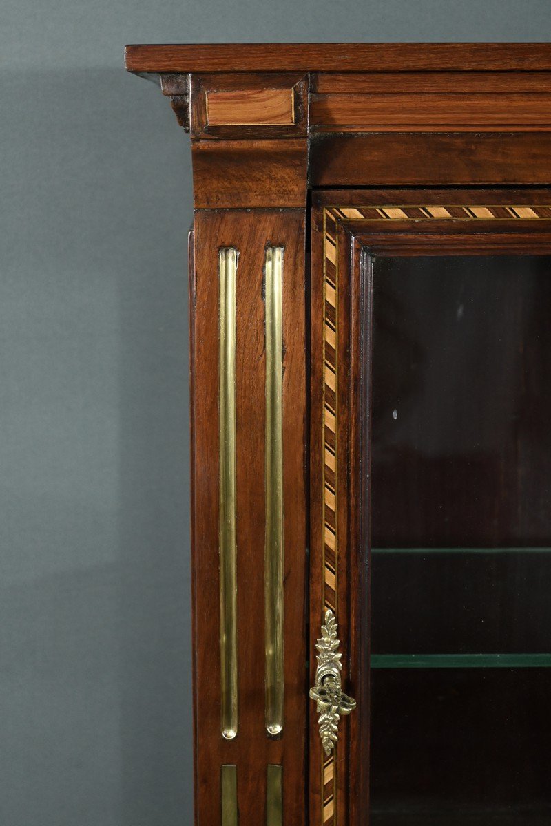 Rare Small Marquetry Display Cabinet, Louis XVI Style – Mid 19th Century-photo-2