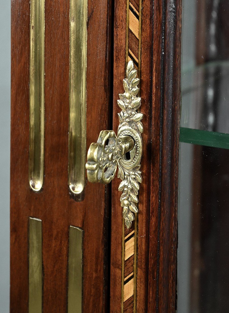 Rare Small Marquetry Display Cabinet, Louis XVI Style – Mid 19th Century-photo-4