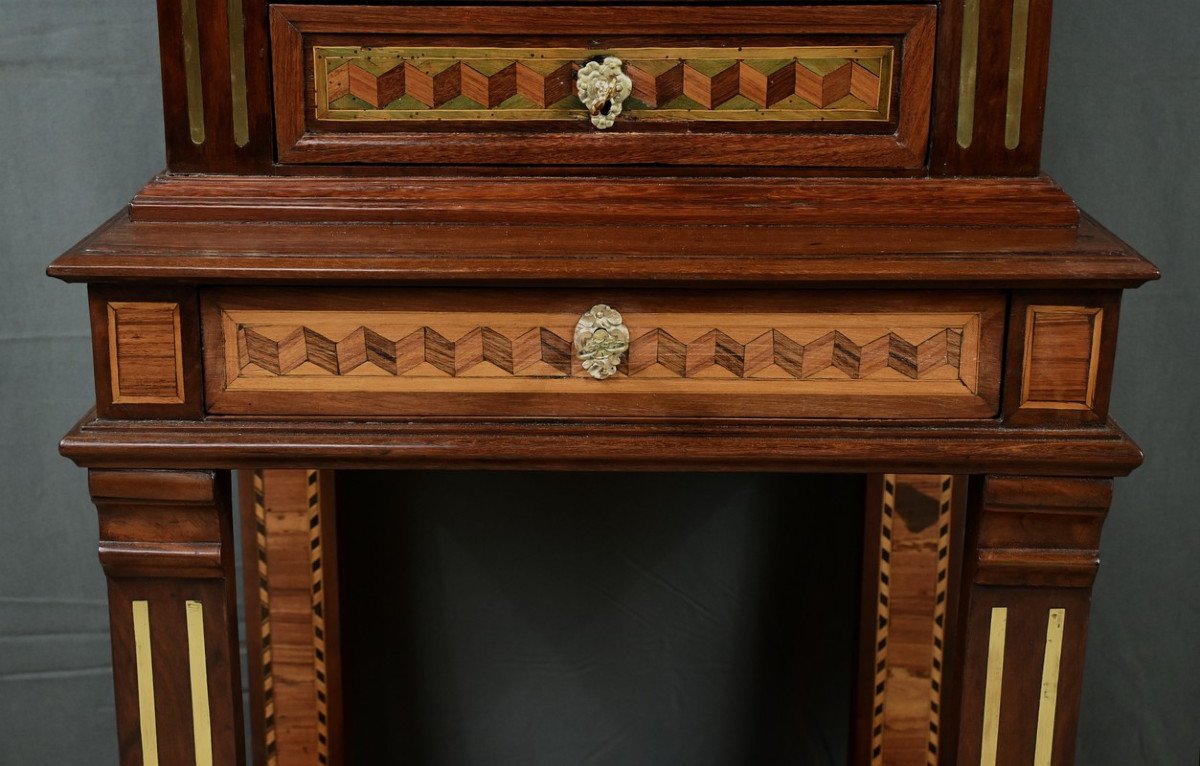 Rare Small Marquetry Display Cabinet, Louis XVI Style – Mid 19th Century-photo-8