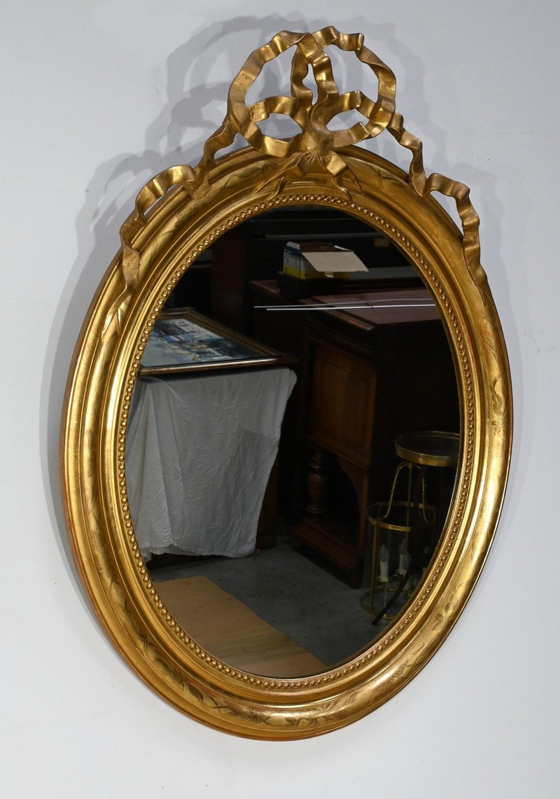 Oval Mirror In Gilded Wood, Louis XVI Style, Napoleon III Period – Mid-19th Century-photo-2