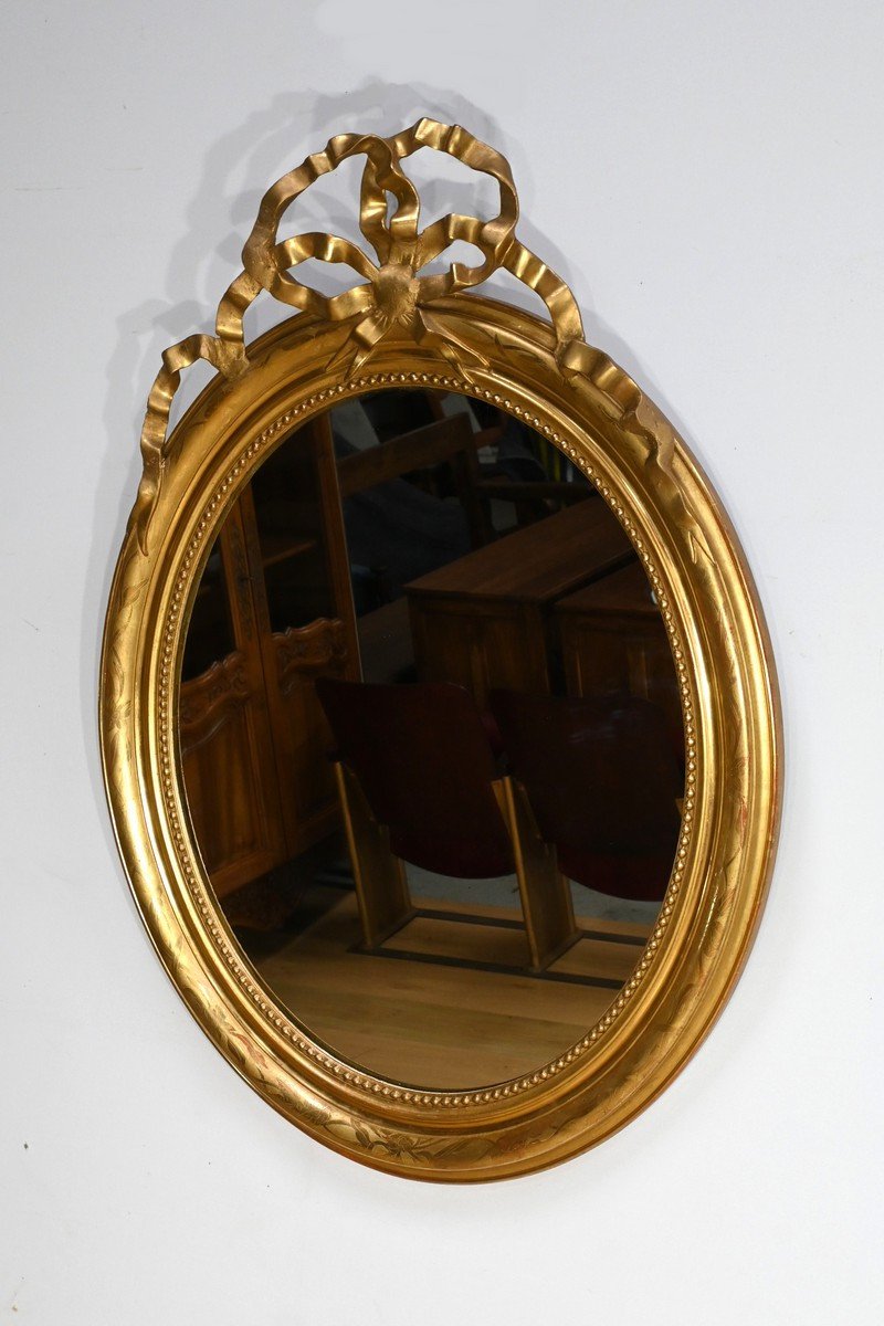 Oval Mirror In Gilded Wood, Louis XVI Style, Napoleon III Period – Mid-19th Century-photo-3