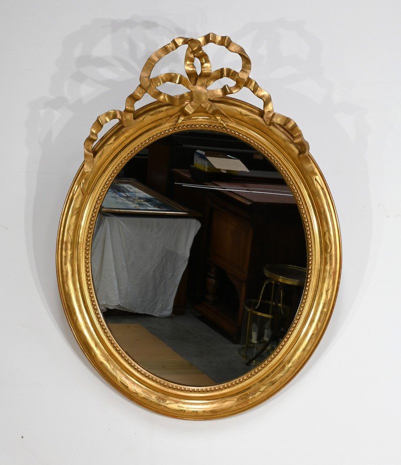 Oval Mirror In Gilded Wood, Louis XVI Style, Napoleon III Period – Mid-19th Century