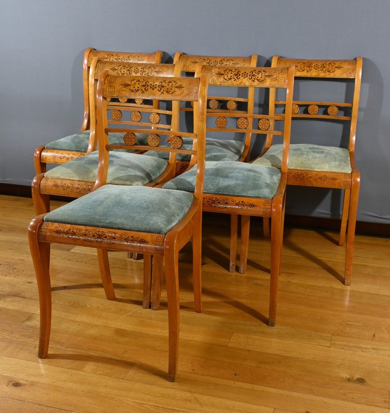 Charles X Style Speckled Maple Chairs – Mid 20th Century-photo-3