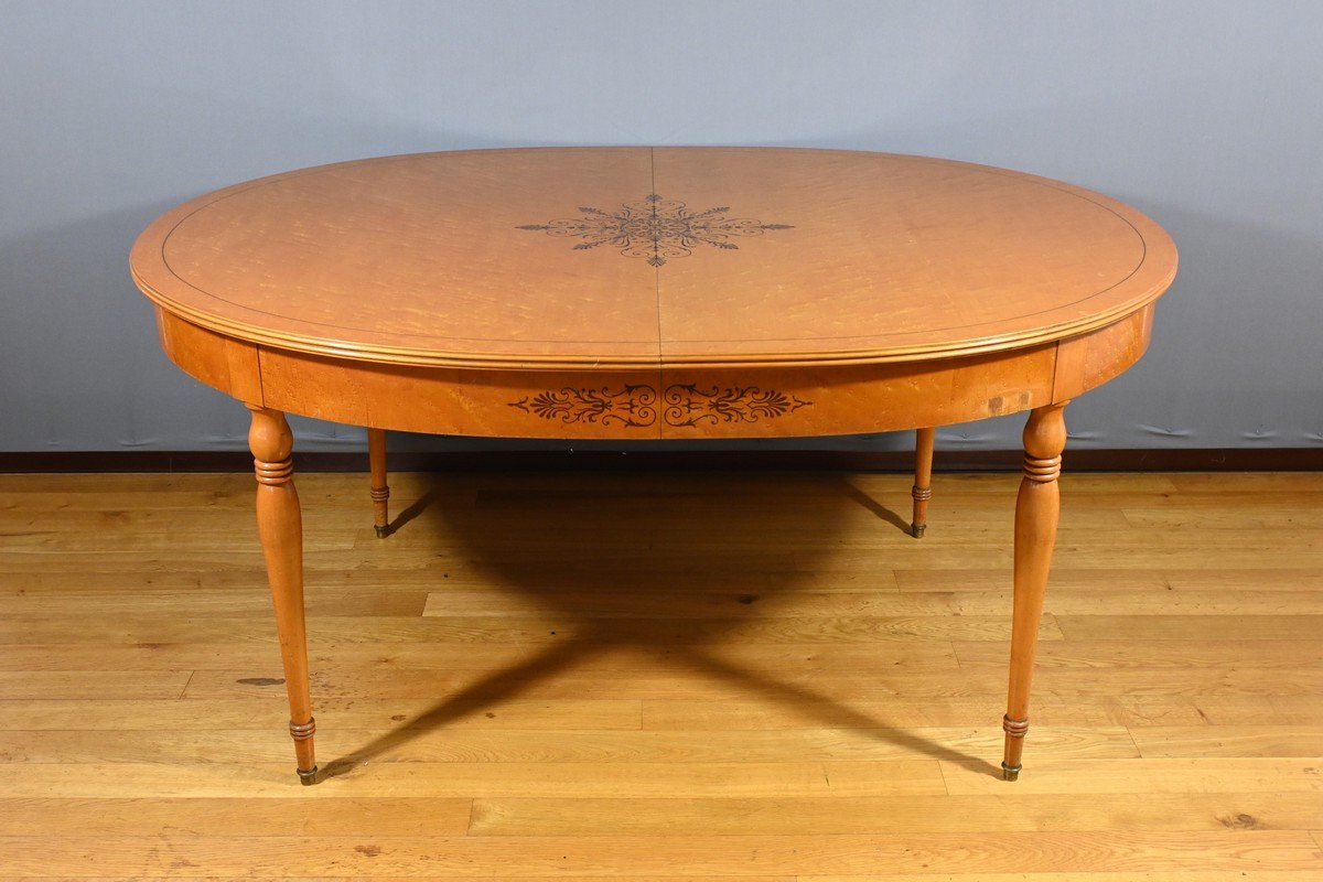 Oval Extendable Table In Speckled Maple, Charles X Style – Mid 20th Century-photo-2