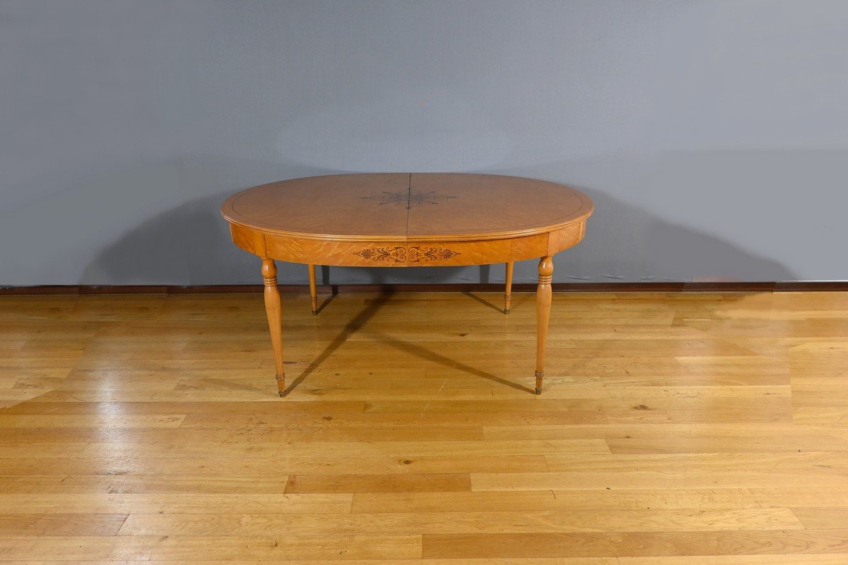 Oval Extendable Table In Speckled Maple, Charles X Style – Mid 20th Century-photo-1