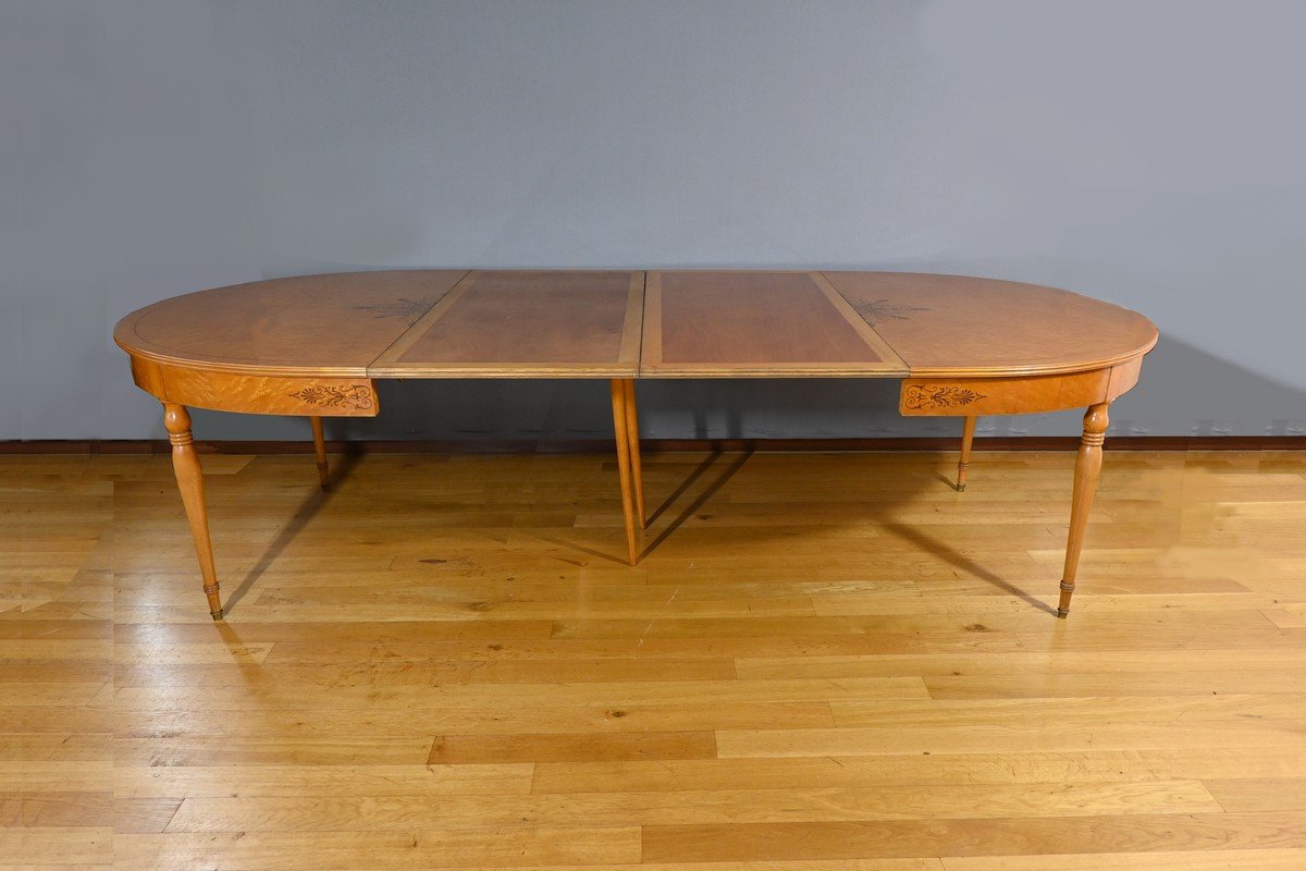 Oval Extendable Table In Speckled Maple, Charles X Style – Mid 20th Century-photo-3