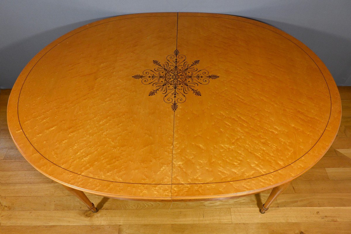 Oval Extendable Table In Speckled Maple, Charles X Style – Mid 20th Century-photo-5