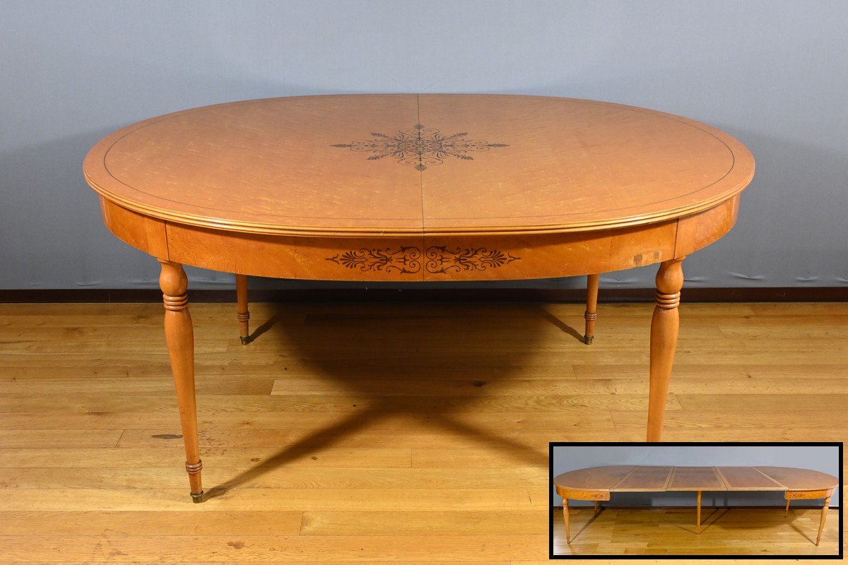 Oval Extendable Table In Speckled Maple, Charles X Style – Mid 20th Century