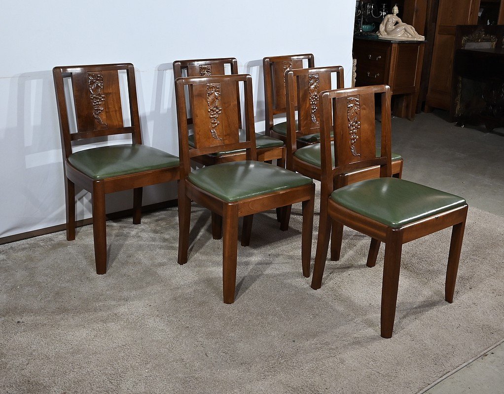 Suite De 6 Chaises En Acajou Massif, Art Déco – 1940