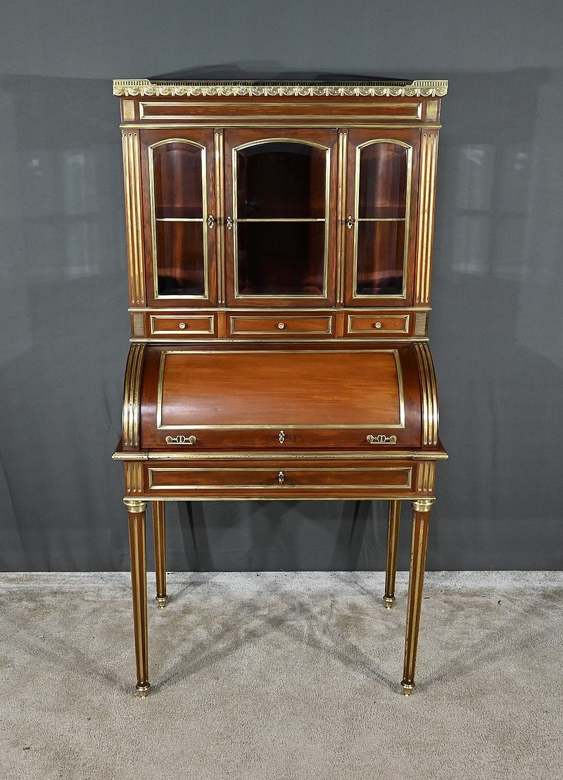 Rare Petit Bureau à Cylindre Et Vitrine, En Acajou, Style Louis XVI – Milieu XIXe-photo-2