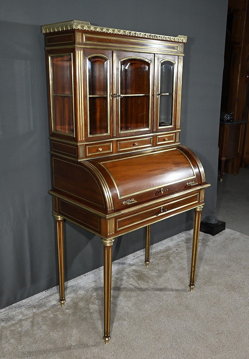 Rare Petit Bureau à Cylindre Et Vitrine, En Acajou, Style Louis XVI – Milieu XIXe-photo-3