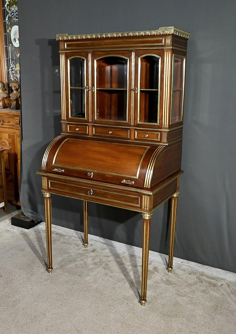 Rare Petit Bureau à Cylindre Et Vitrine, En Acajou, Style Louis XVI – Milieu XIXe-photo-4