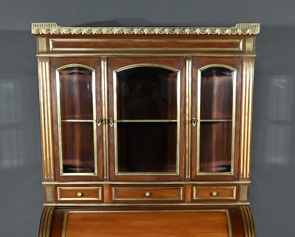 Rare Petit Bureau à Cylindre Et Vitrine, En Acajou, Style Louis XVI – Milieu XIXe-photo-2