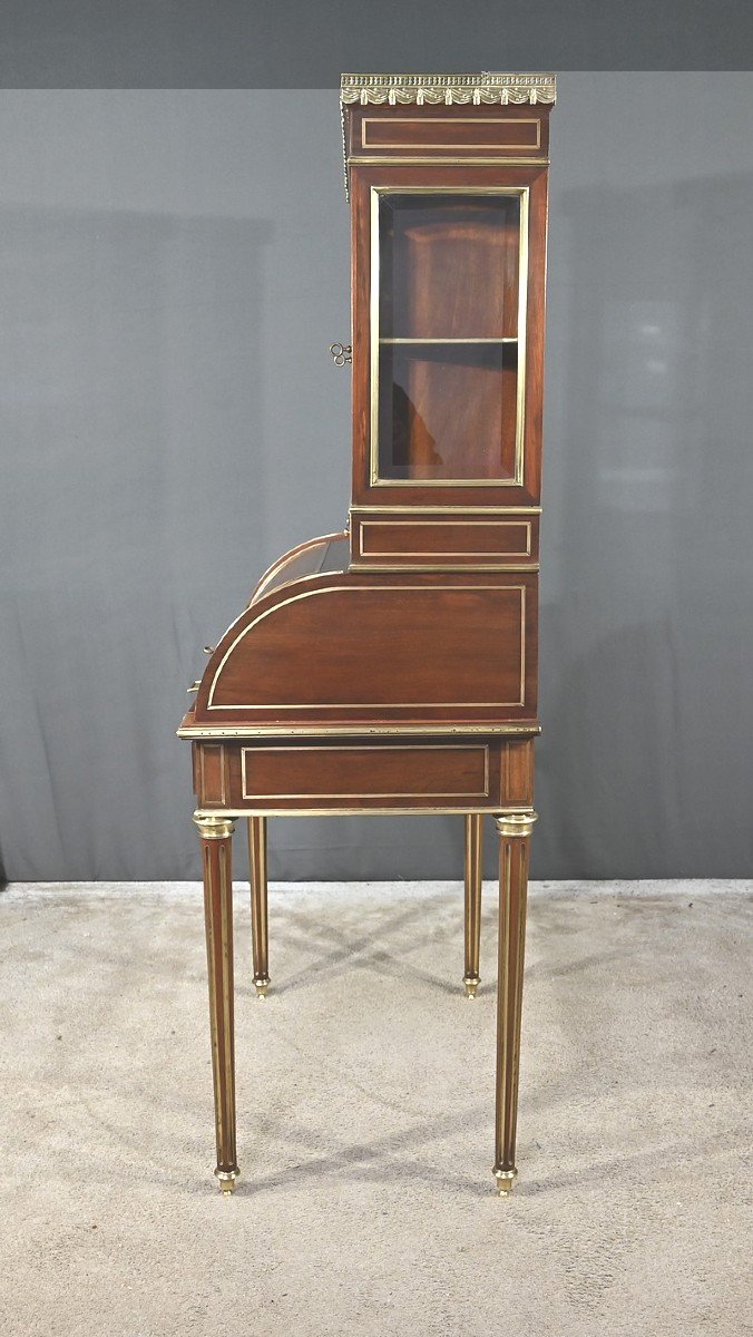 Rare Petit Bureau à Cylindre Et Vitrine, En Acajou, Style Louis XVI – Milieu XIXe-photo-5