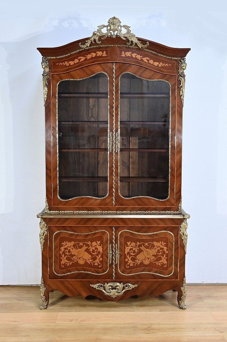 Two-body Bookcase In Rosewood And Marquetry, Louis XV Style – Late 19th Century-photo-2